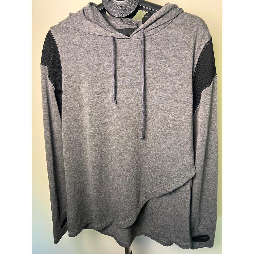 Lumos Activewear Hoodie Women Medium Gray Excellent Mesh Shoulder Crossover Hem